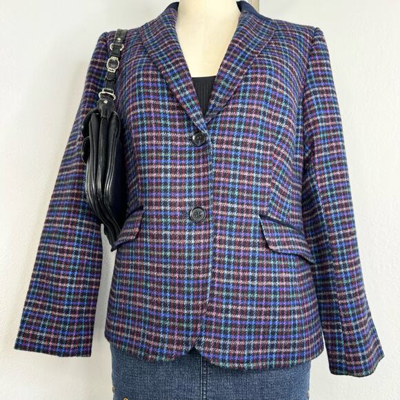 Talbots Mistletoe Plaid Shetland Wool Blend Blazer Dark Academia Size 12 Petite - Picture 3 of 16